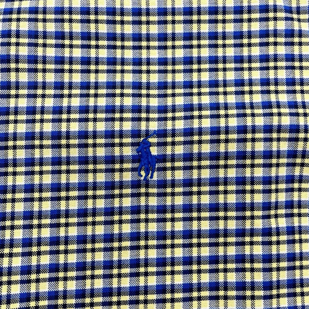 Ralph Lauren Mens XL Yellow Blue Plaid Short Sleeve Blake Button Down Shirt 90s - Picture 2 of 3